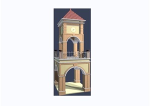 某整体钟塔素材设计3d模型及效果图