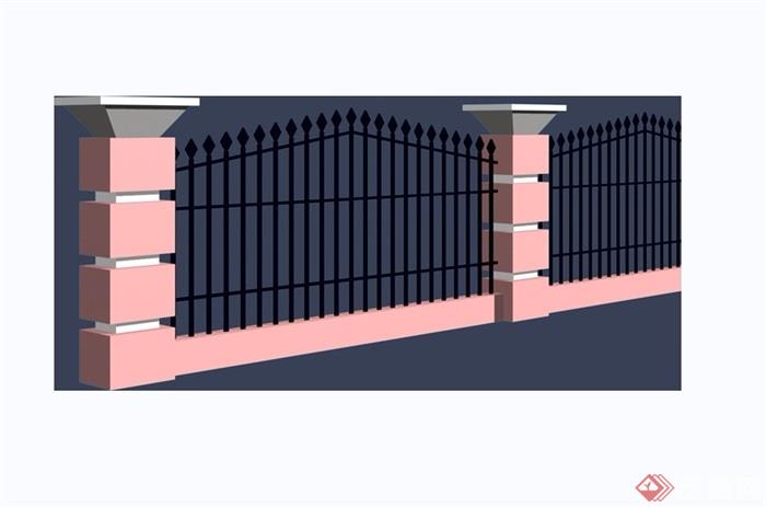 小区围墙栏杆素材设计3d模型及效果图