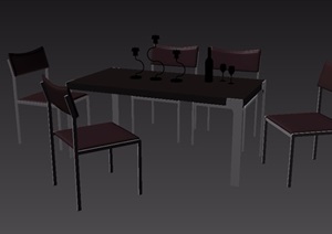 现代风格室内详细餐桌椅组合3d模型