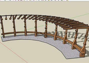 全木质弧形廊架素材设计SU(草图大师)模型