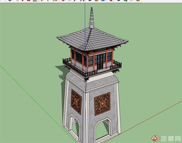 古典中式风格详细的塔楼素材设计su模型