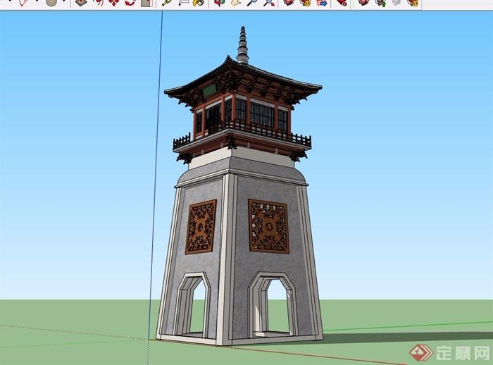 古典中式风格详细的塔楼素材设计su模型