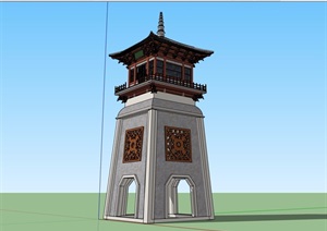 古典中式风格详细的塔楼素材设计SU(草图大师)模型