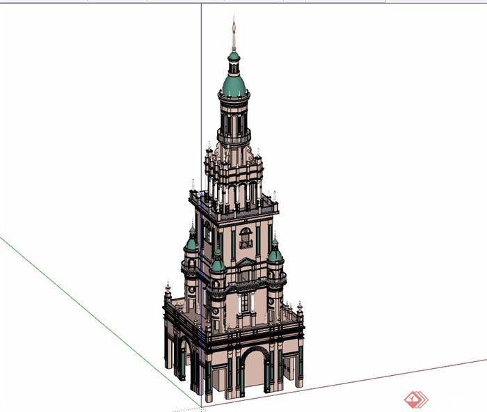 欧式详细的景观塔楼素材设计su模型