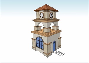 欧式风格详细的钟塔塔楼素材设计SU(草图大师)模型