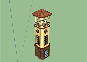 欧式风格详细的景观塔楼素材SU(草图大师)模型