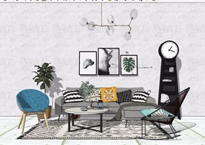 现代住宅室内客厅沙发茶几装饰设计SU(草图大师)模型