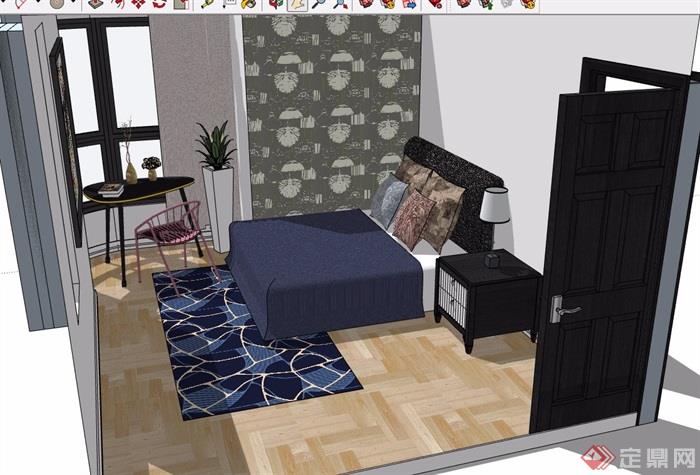 现代住宅室内卧室装饰设计su模型