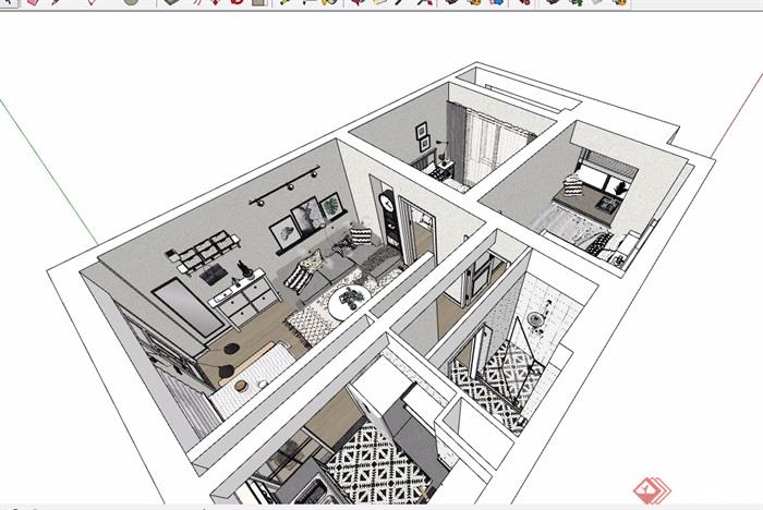 现代住宅室内完整空间装饰设计su模型