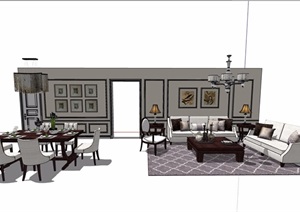 现代住宅室内装饰客餐厅家具设计SU(草图大师)模型