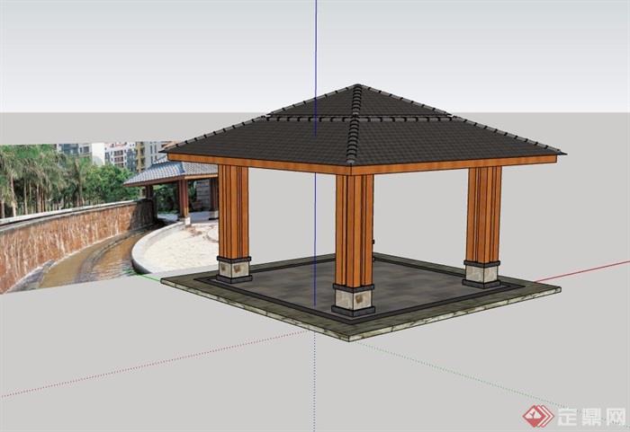 园林景观详细完整的亭子su模型及效果图