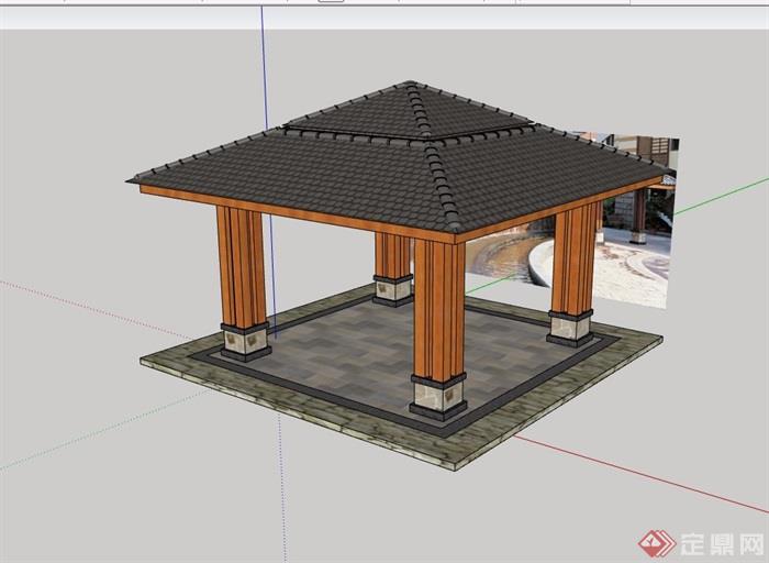 园林景观详细完整的亭子su模型及效果图