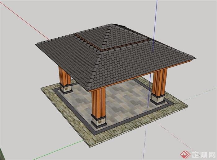 园林景观详细完整的亭子su模型及效果图