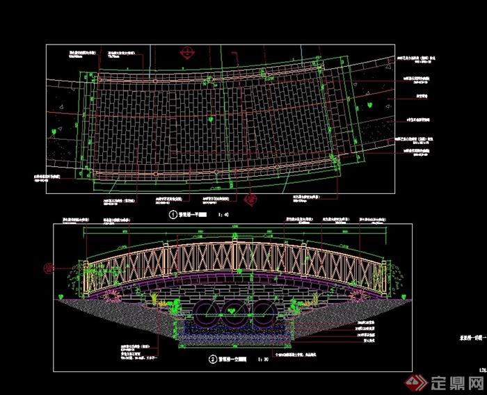 详细的景观桥、亲水木平台设计cad施工详图