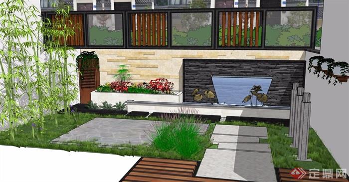 南侧后院详细的庭院景观设计su模型