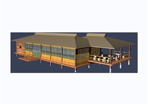 现代中式风格详细的餐饮建筑素材设计3d模型及效果图