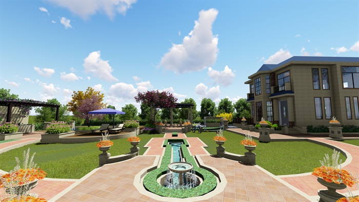 别墅庭院花园景观设计su模型