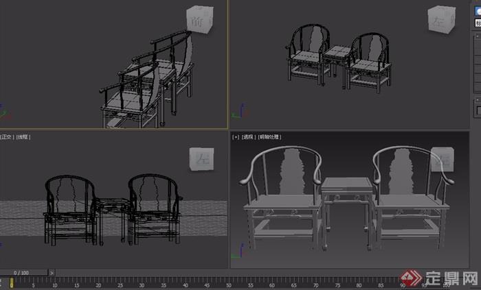 寿字八宝纹三件套桌椅素材设计d模型及效果图