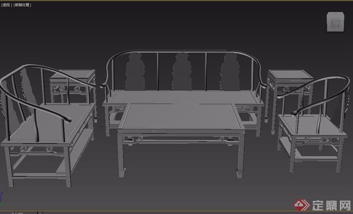寿字八宝纹六件套桌椅组合素材3d模型及效果图
