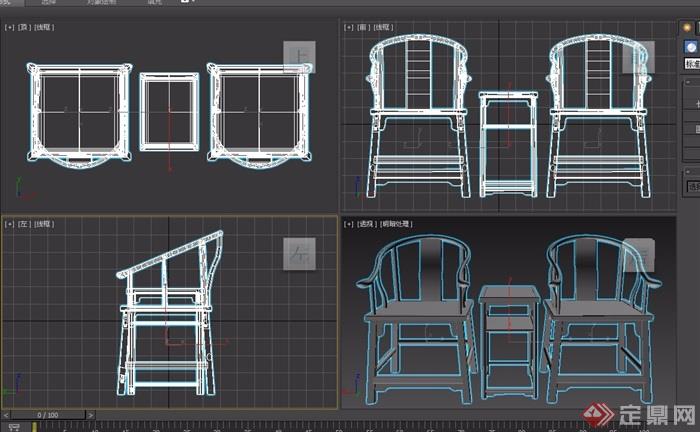 圈椅三件套桌椅素材设计3d模型