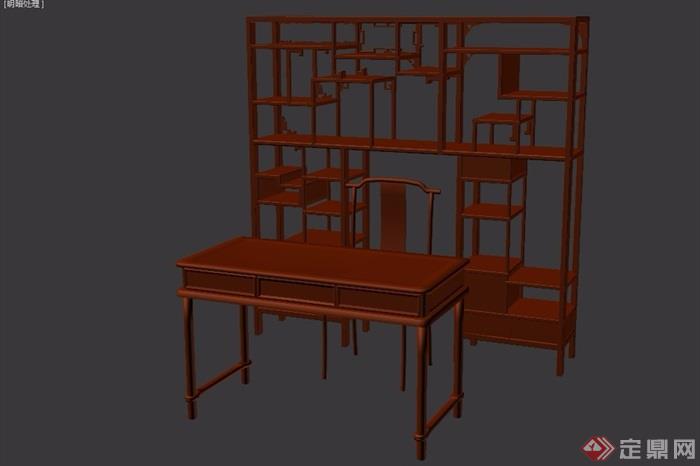 银丝龙纹书桌椅、书架素材设计3d模型及效果图