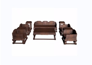 木质云龙纹十件套桌椅组合素材设计3d模型