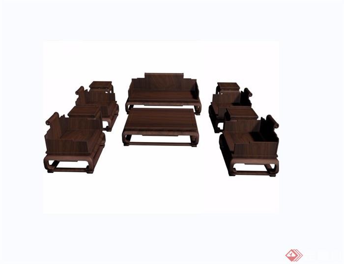 中式详细的云龙纹十件套桌椅素材设计3d模型及效果图