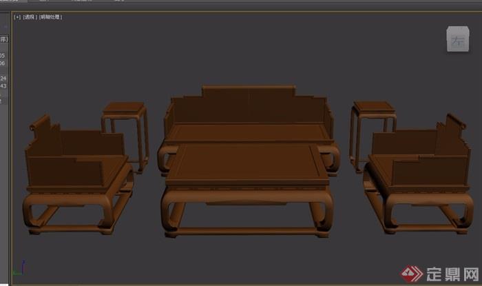 云龙纹六件套木质桌椅素材设计3d模型