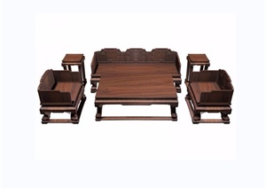 云龙纹六件套木质桌椅素材设计3d模型