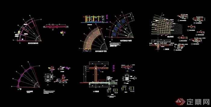 现代景观弧形花架详细设计cad施工图