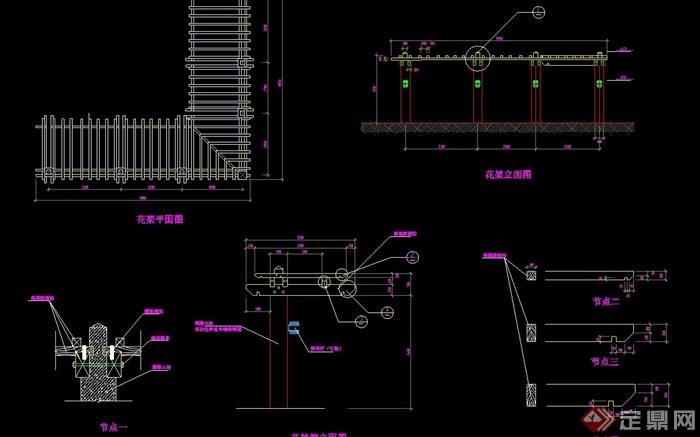 现代园林景观花架详细设计cad施工图