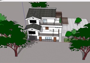 新农村改造中式别墅三层建筑设计SU(草图大师)模型