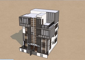 双户型别墅多层建筑设计SU(草图大师)模型