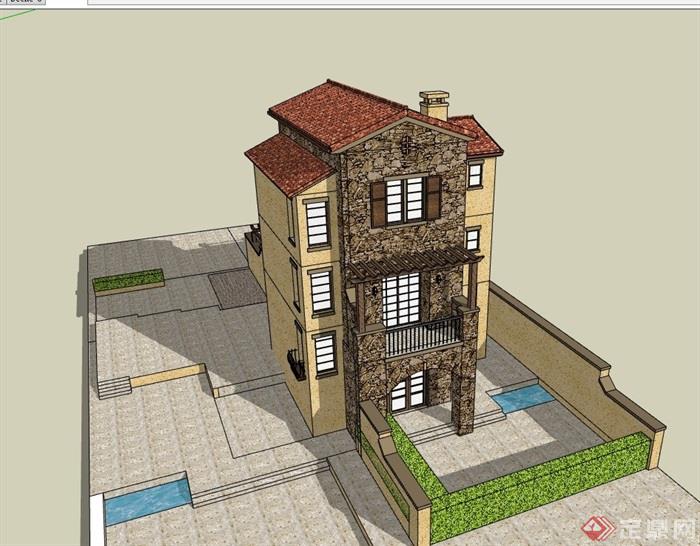 欧式风格详细的经典住宅别墅设计su模型