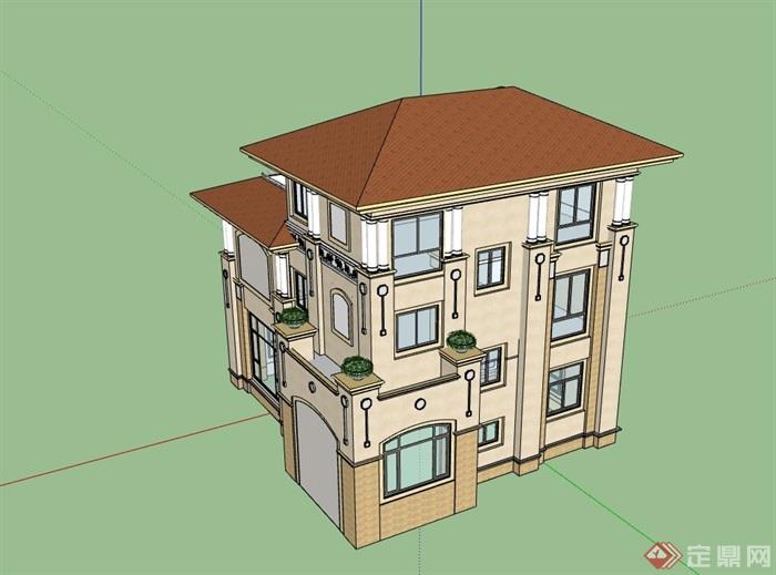 欧式风格详细的整体住宅别墅设计su模型