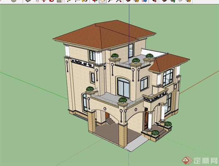 欧式风格详细的整体住宅别墅设计su模型