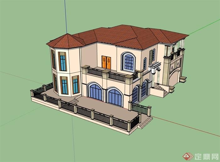 欧式风格多层独栋别墅设计su模型