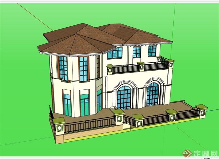 欧式详细两层住宅别墅设计su模型