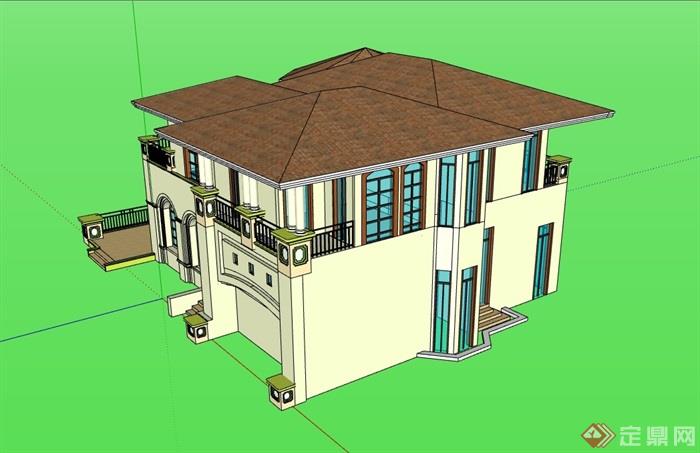 欧式详细两层住宅别墅设计su模型