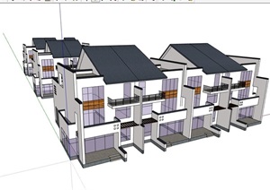 中式风格联排E户型住宅别墅设计SU(草图大师)模型