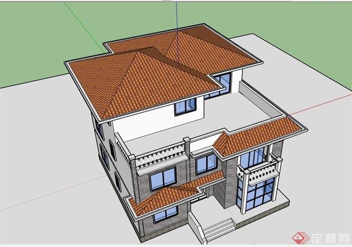三层乡村别墅住宅建筑设计su模型