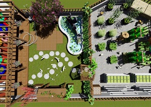 学校楼顶花园生态景观设计SU(草图大师)模型