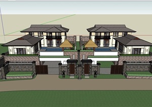 新古典风格详细的整体完整住宅别墅设计SU(草图大师)模型