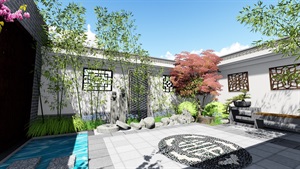 中式小庭院景观设计su模型