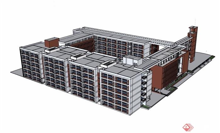 六层详细的学校教育建筑楼设计su模型