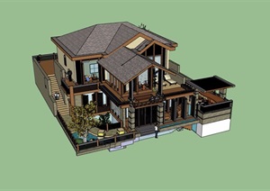 精致详细的完整别墅设计SU(草图大师)模型