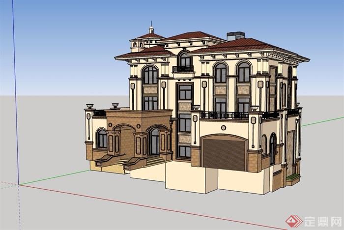 详细的欧式风格住宅独栋别墅设计su模型