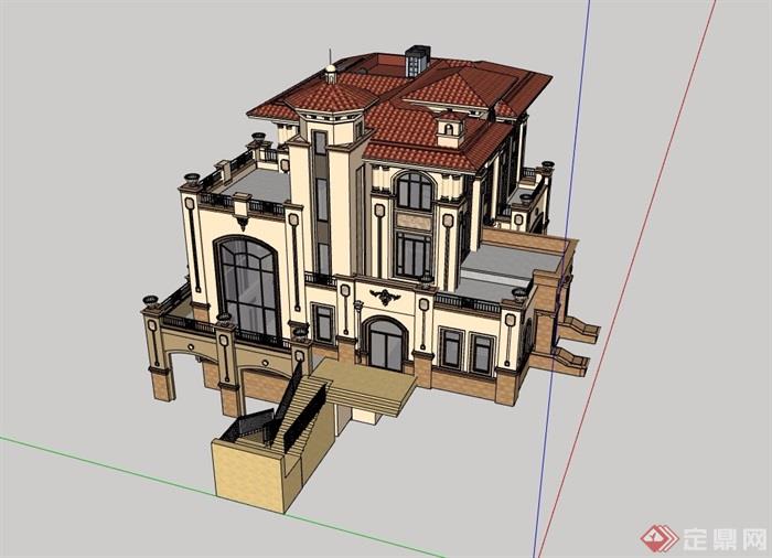 详细的欧式风格住宅独栋别墅设计su模型
