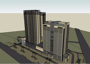 现代高层商住楼建筑素材设计SU(草图大师)模型