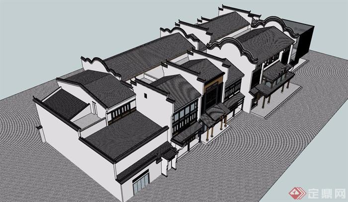 古典中式沿街古建商业建筑设计su模型